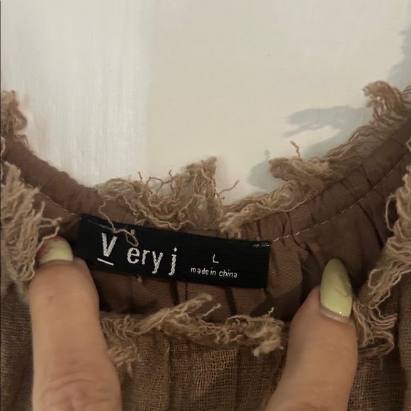 Very J Linen Tan Jumpsuit with Tie Waist - Picture 5 of 5